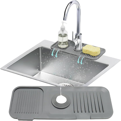 14.6” Silicone Faucet Mat For Kitchen Sink, Kitchen Sink Splash Guard Behind Faucet, Kitchen Faucet Mat For Kitchen Sink, Kitchen Sink Faucet Mat Splash Guard and Sink Water Splash Guard (Gray)