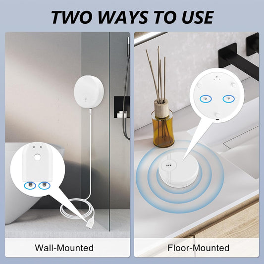 2 Pack Water Leak Detector, 135 dB Water Sensor Alarm, Floor&Wall Mounted | 47 inch Extend Cable, Battery Included Water Alarm Leak Detector, Sensor Flood Alert for Kitchen, Bathroom, Laundry Room