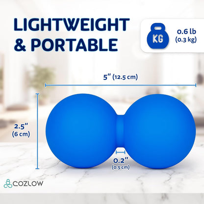 COZLOW Peanut Massage Ball - Deep Tissue Therapy, Pain Relief - Cobalt Blue | Cozlow 5" double lacrosse silicone massage ball, trigger point roller for mobility, acupressure tool for myofascial release