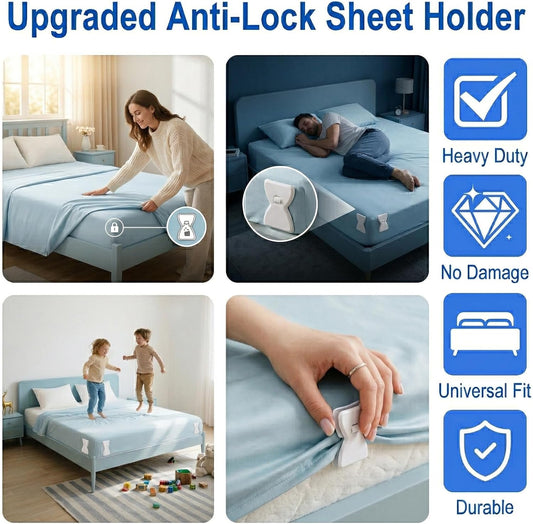 Bed Sheet Holders for Corners,Upgrade Fitted Sheet Holder Grippers | 4Pcs Bed Sheet Holders for Corners Heavy Duty Sheet Clips Fitted All Mattress Sizes, Lock Sheet Holders Keep Firm