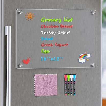 MaxGear Acrylic Magnetic Whiteboard for Fridge, 12 x 8 Inch Dry Erase Board | Durable Acrylic Material, Powerful Magnets, Smooth Writing and Easy Cleaning for Grocery Lists, Meal Plans, and Reminders