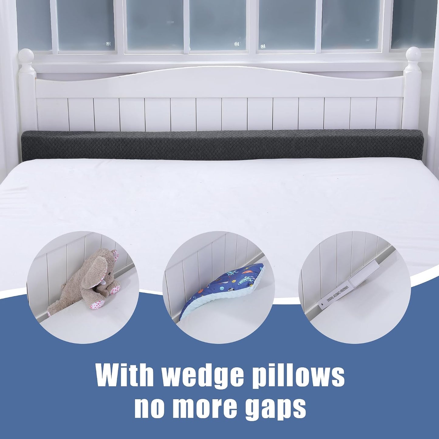 Flodable Pillow for Headboard Gap,Bed Gap Filler Queen Size,Adjustable Bed Wedge Pillow for Headboard,Rectangular Bed Gap Filler,Foam Mattress Gap Filler(Gray,Queen)