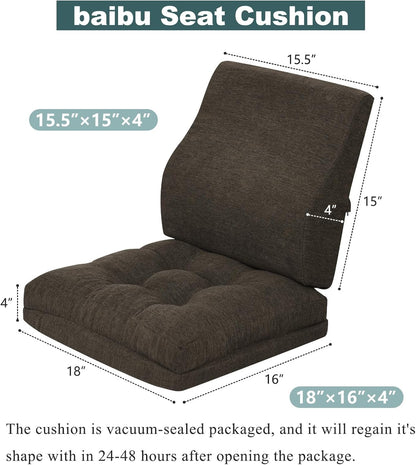 baibu Memory Foam Recliner Cushions with Lumbar Support Pillow Set for Elderly, 20x20x5 Inch Dual-Layer Design Non-Slip Recliner Seat Cushion & Back Support Pillow for Reduce Hip & Lumbar Pain, Brown