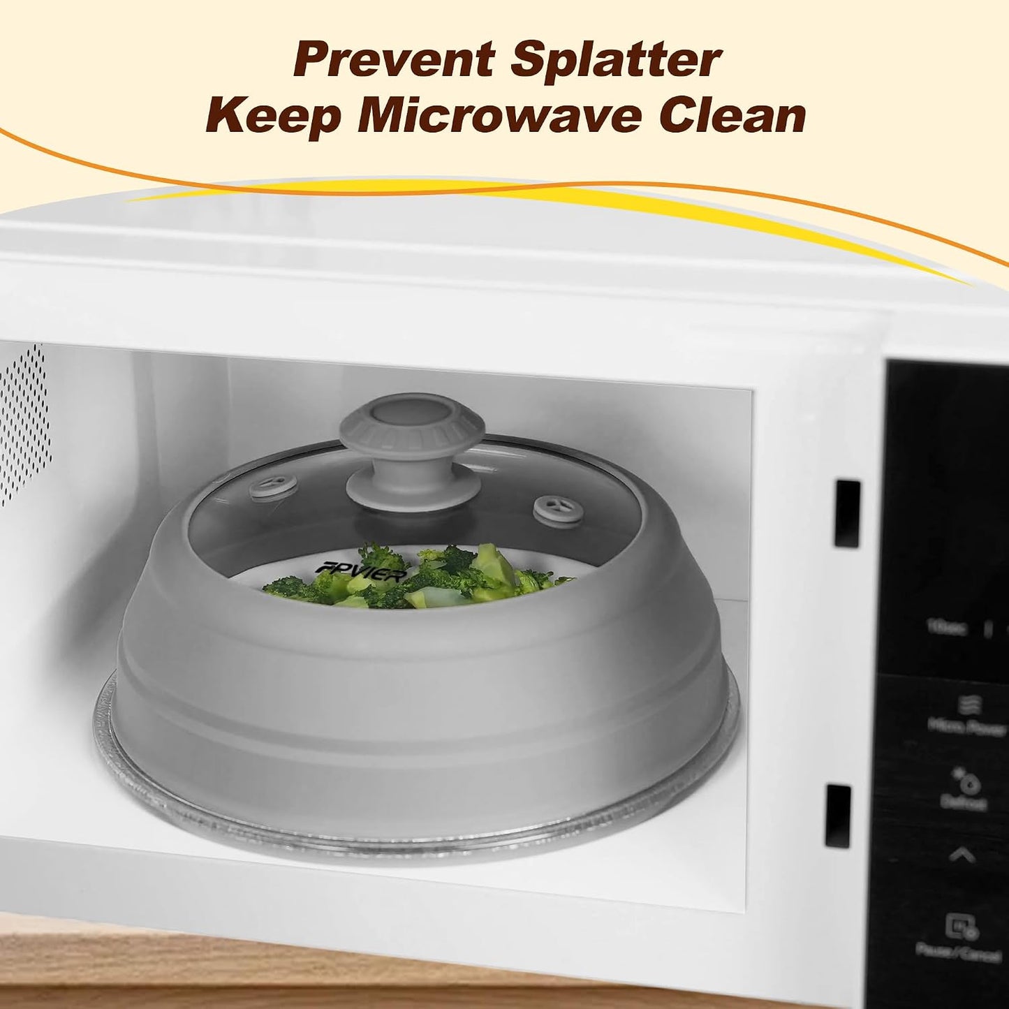 Microwave Splatter Cover, Vented Silicone & Glass Anti-Splatter Lid with Handle, Collapsible Food Plate Cover Fits 6–11 Inch Plates and Bowls (Black, 10.8inch)