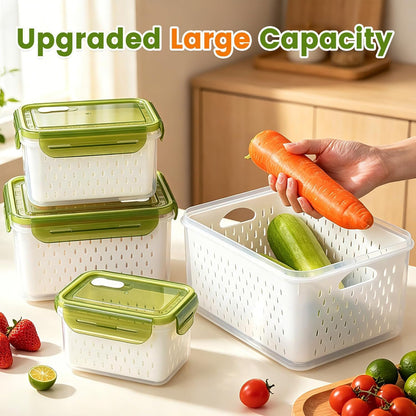 TBMax Fruit Storage Containers for Fridge Organizers and Storage, 4 Pack Large Produce Saver with Airtight Lid & Colander for Berry Lettuce Salad Vegetable Storage, Refrigerator Organizers