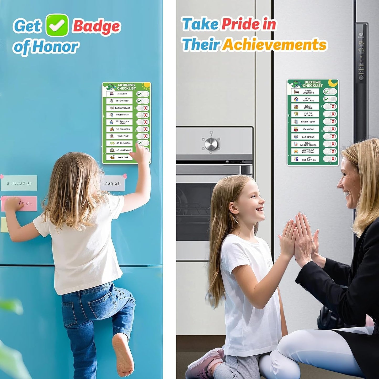 Upgraded Slider 3 in 1 Bedtime/Morning/Weekly Routine Chart for Kids, Magnetic Chore Chart for Kids with 99 Stickers, Cute Visual Schedule for Kid