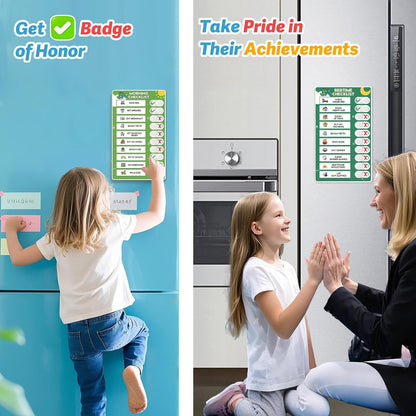 Upgraded Slider 3 in 1 Bedtime/Morning/Weekly Routine Chart for Kids, Magnetic Chore Chart for Kids with 99 Stickers, Cute Visual Schedule for Kid