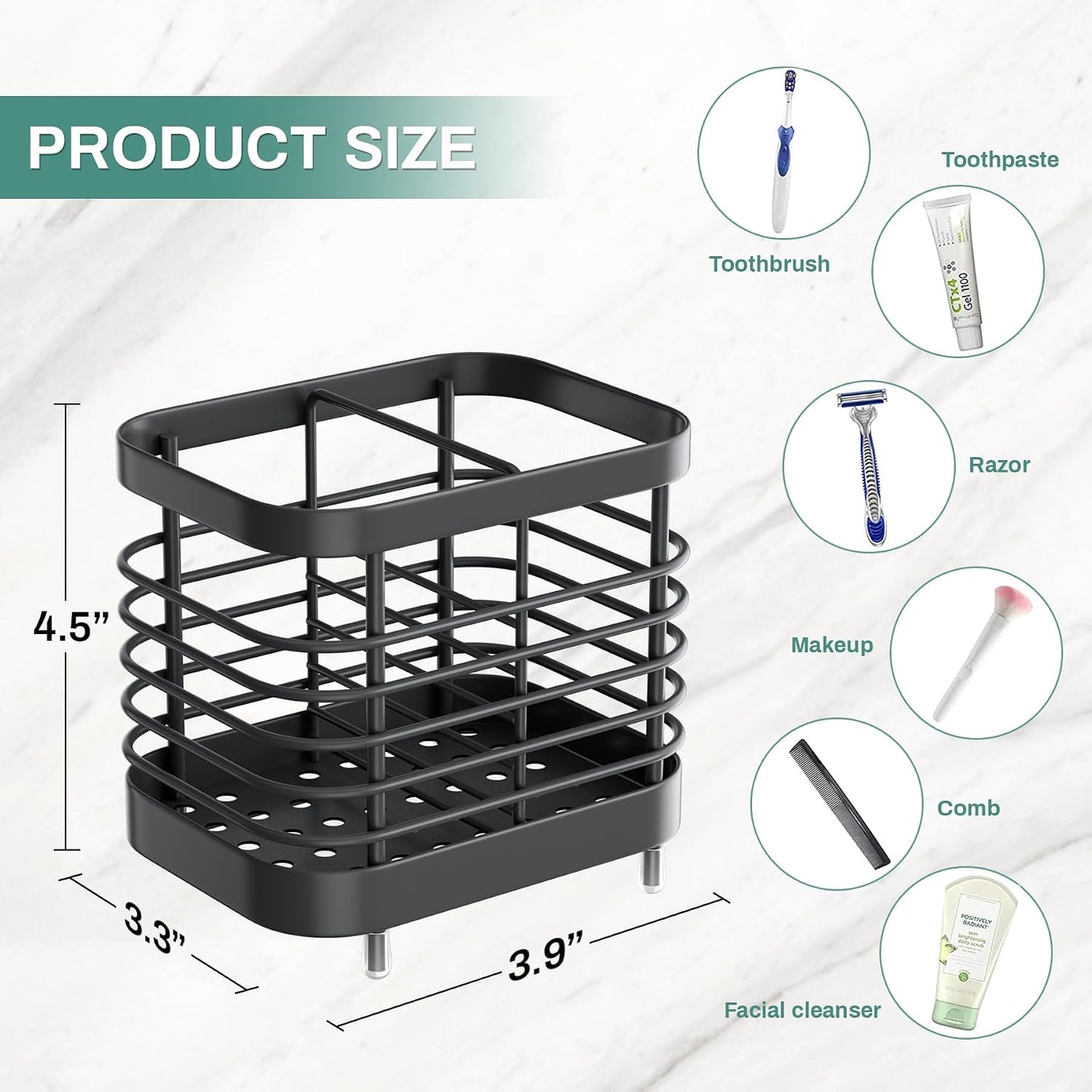 Stainless Steel Electric Toothbrush Holder for Bathroom with Drainage | Anti-Slip Countertop Tooth Brush Holder Caddy Stand, Toothbrush and Toothpaste Organizer, Black Bathroom Accessories Decor