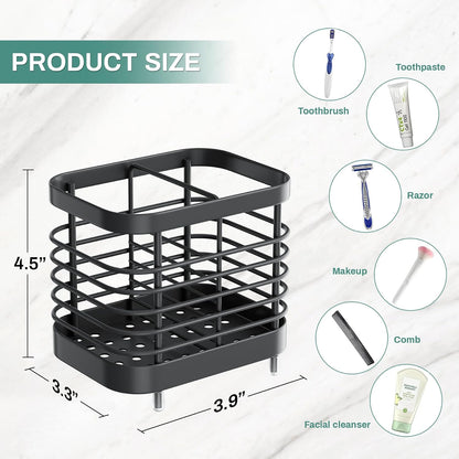 Stainless Steel Electric Toothbrush Holder for Bathroom with Drainage | Anti-Slip Countertop Tooth Brush Holder Caddy Stand, Toothbrush and Toothpaste Organizer, Black Bathroom Accessories Decor