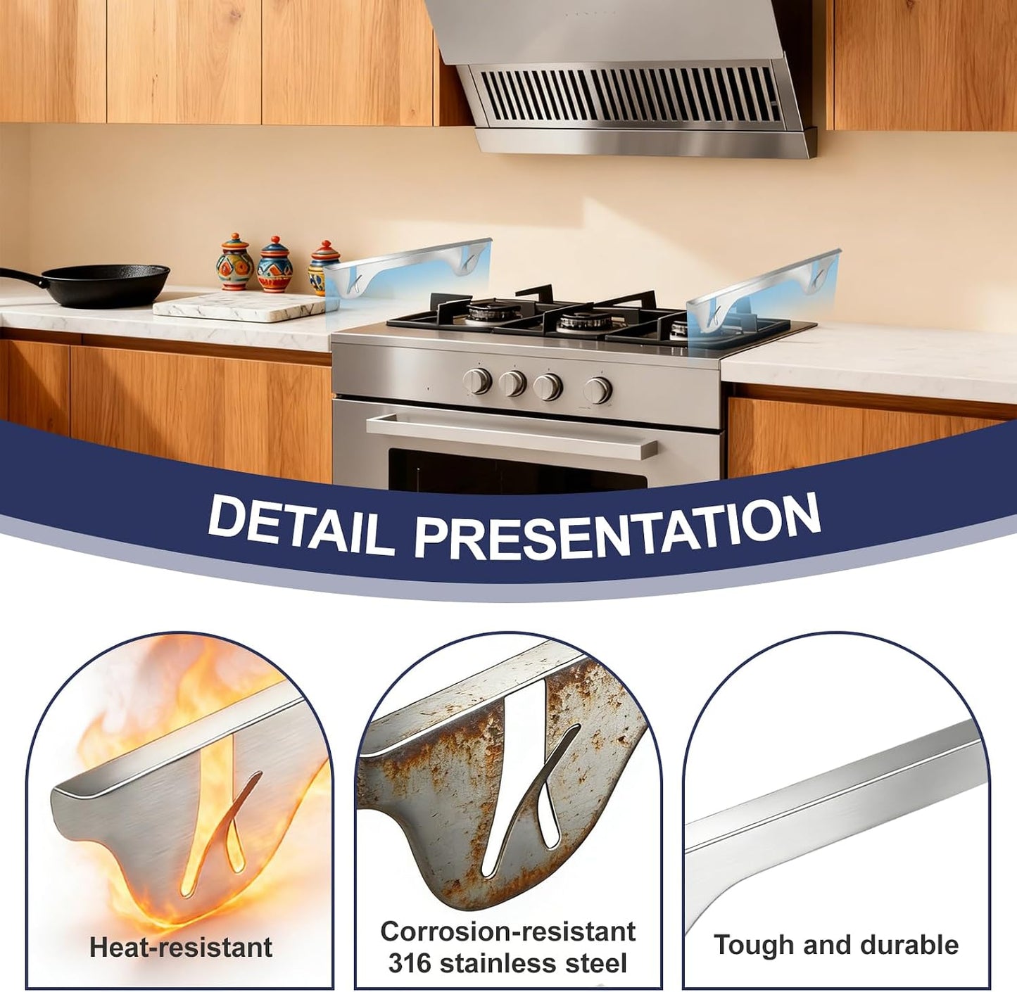 Stainless Steel Stove Gap Cover (2 Pack, Black), Stove Gap Filler for Kitchen, Range Trim Kit, Heat Resistant with Easy Clean, Adjustable Length 13.8” to 27.5”