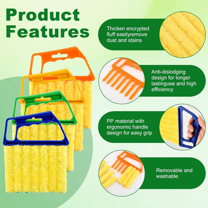 Blind Cleaner Duster Tool Set,4Pcs 7-Finger Microfiber Blind Duster | With 4Pcs 3-Finger Brushes Air Vent Cleaner,Cleaning Tools for Window Shutters & Air Vent,Detachable and Washable ﻿