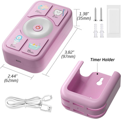 Kids Timer for Tooth Brushing, Washing, Toilet & Shower Pink | 4-in-1 Multi-Function Timer | Time Management Tool | USB-C Rechargeable | Gift for Home Learning | One-Touch Preset Buttons