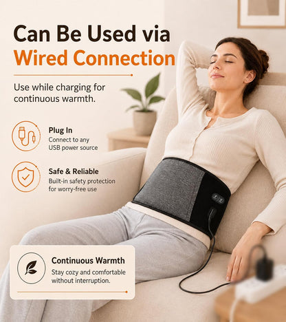 Heated Waist Belt, Cordless Lower Back Heating Pad, Black