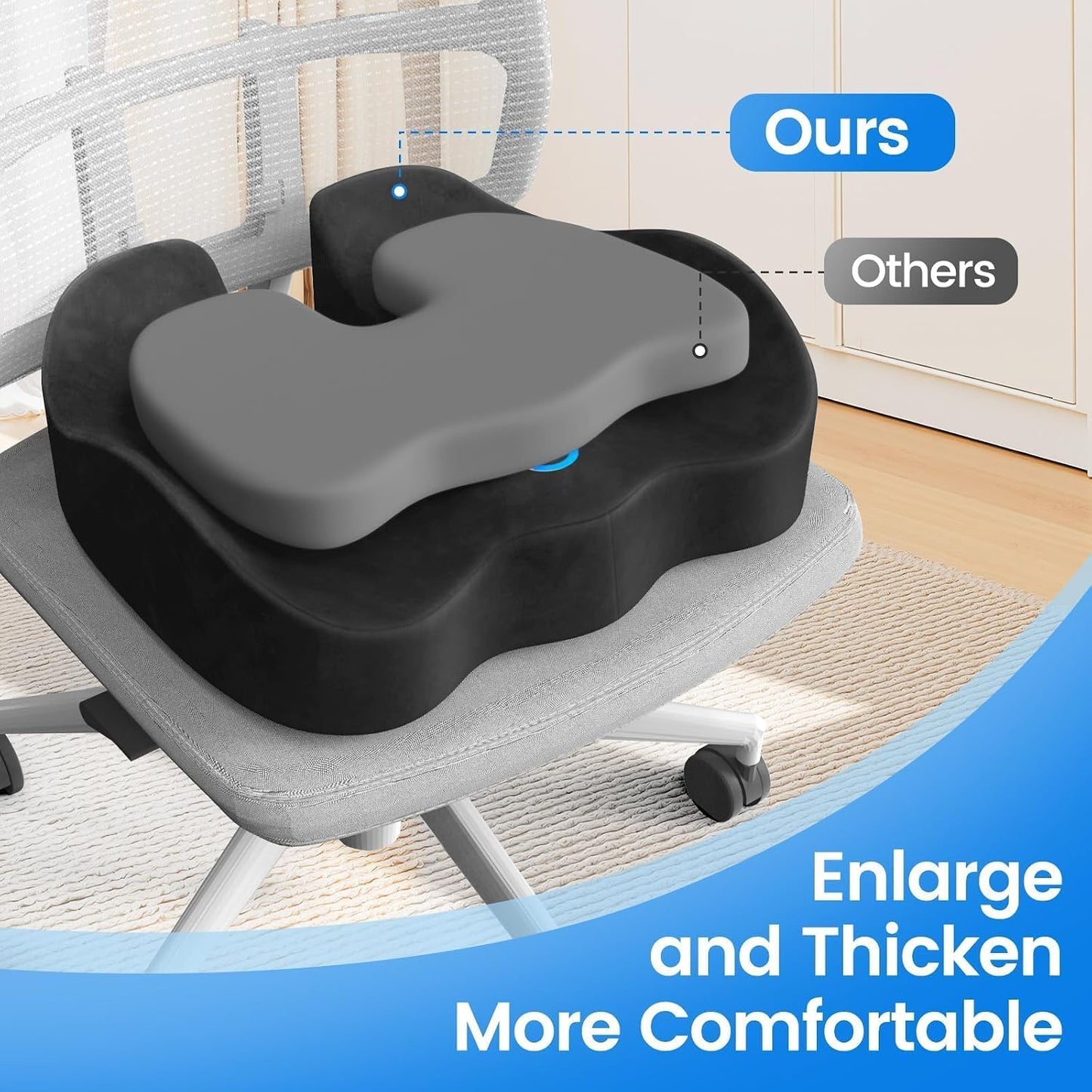 Seat Cushion, Non-Slip Memory Foam Chair Cushion for Taibone, Black/Large | Chair Pillow with Handles for Car Office Chair, Tailbone/Sciatica Easing& Post-Surgery Recovery Chair Cushion