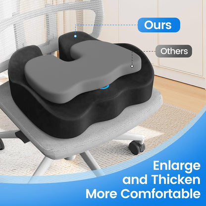 Seat Cushion, Non-Slip Memory Foam Chair Cushion for Taibone, Black/Large | Chair Pillow with Handles for Car Office Chair, Tailbone/Sciatica Easing& Post-Surgery Recovery Chair Cushion