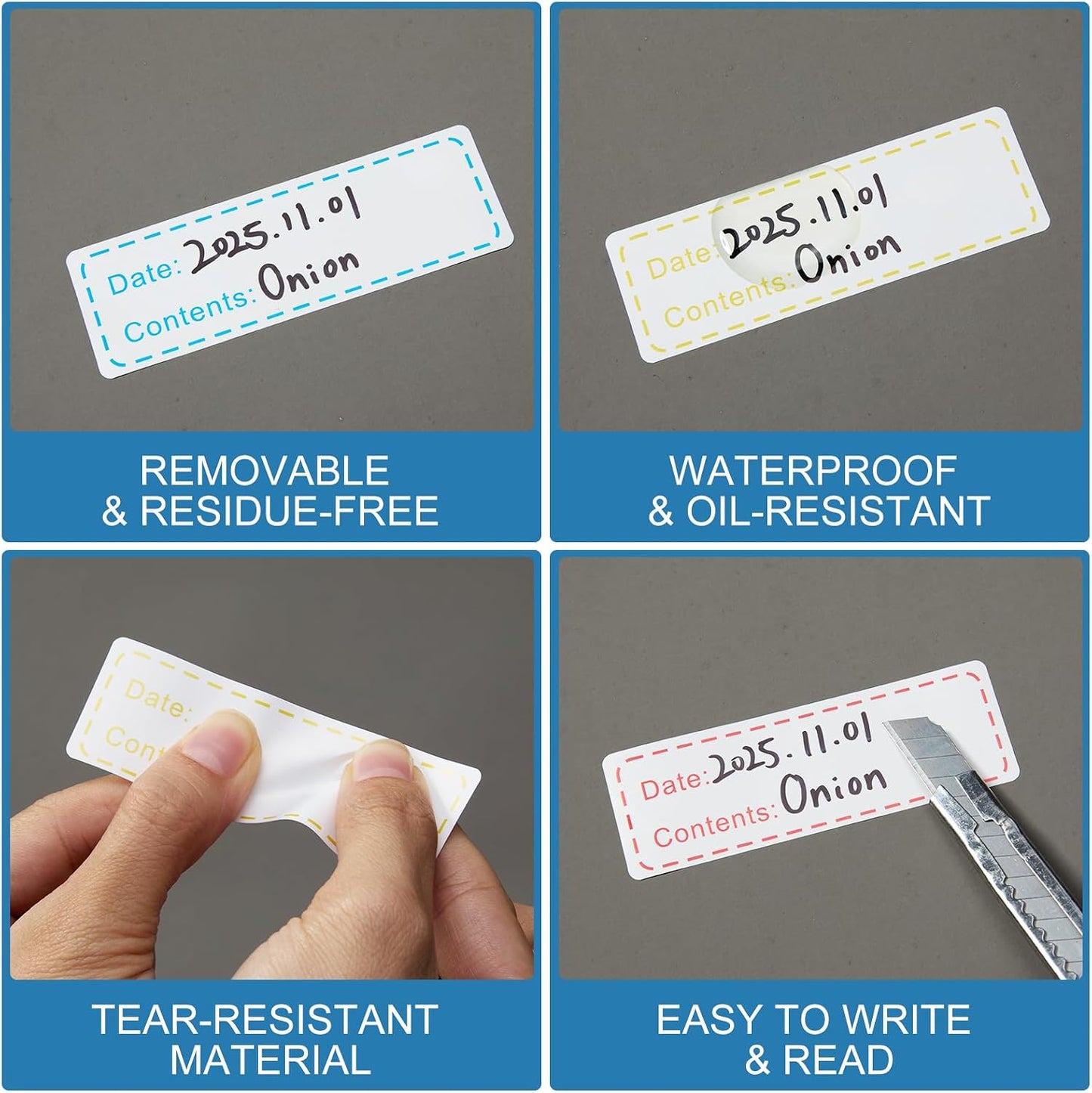 Freezer Labels, 375 Count 1 x 3 in, Removable Food Labels, 3 Color Rolls | Easy peel, no residue, oil & waterproof, for freezer bags, jars, containers, meal prep, 3 rolls, 3 colors