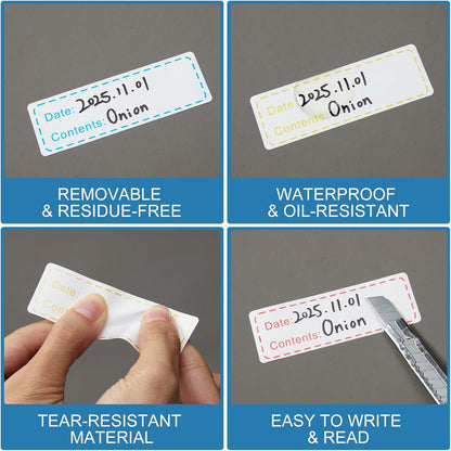 Freezer Labels, 375 Count 1 x 3 in, Removable Food Labels, 3 Color Rolls | Easy peel, no residue, oil & waterproof, for freezer bags, jars, containers, meal prep, 3 rolls, 3 colors