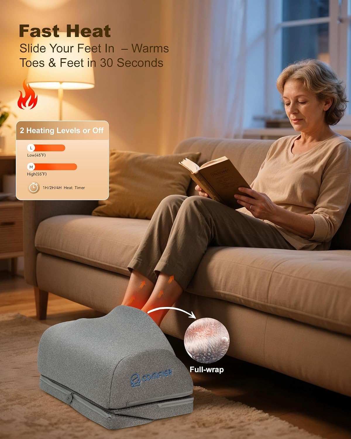 Comfier Under Desk Foot Rest at Work with Heat,Vibration,3 Height Under Desk Foot Rest for Office Chair，Foot Heater Foot Warmer, Ergonomic Heated Footrest,Gaming Chair Footstool,Computer Desk Use