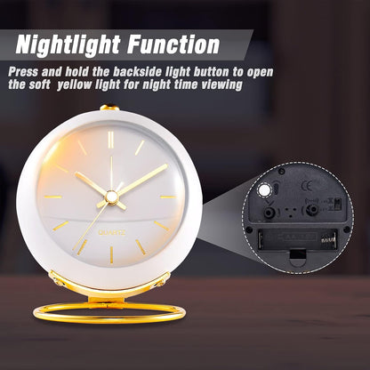AYRELY® Battery Operated Analog Desk Alarm Clock with Light, Table Clock | Retro Aesthetic Clock with Silent Non-Ticking Movement for Bedside, Bedroom, Kitchen, Office, Travel & Kids' Room(Light Pink)