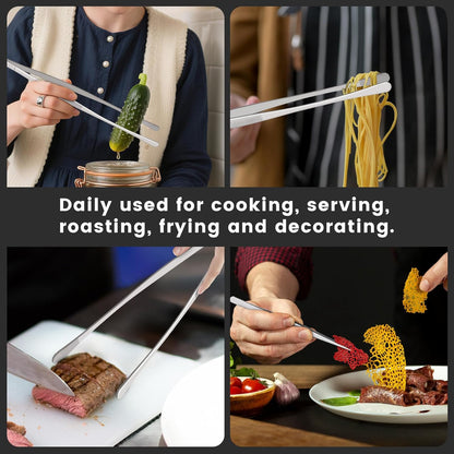 HOTEC Kitchen Tweezers Tongs Stainless Steel, Set of 6 - Professional Cooking Tweezers for Cooking, Chefs, BBQ, Seafood, Baking & Repair