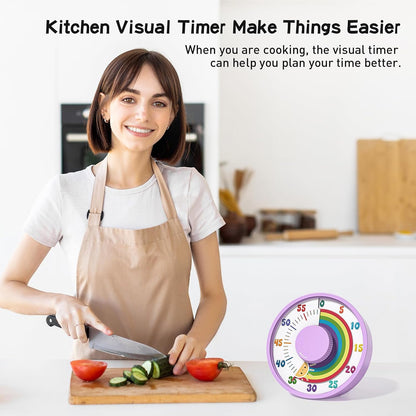Secura 60-Minute Rainbow Visual Timer 6-Inch Mechanical Countdown Timers for Teaching, Meeting, Cooking, Working - Timer for Kids with Magnetic Backing (Black)