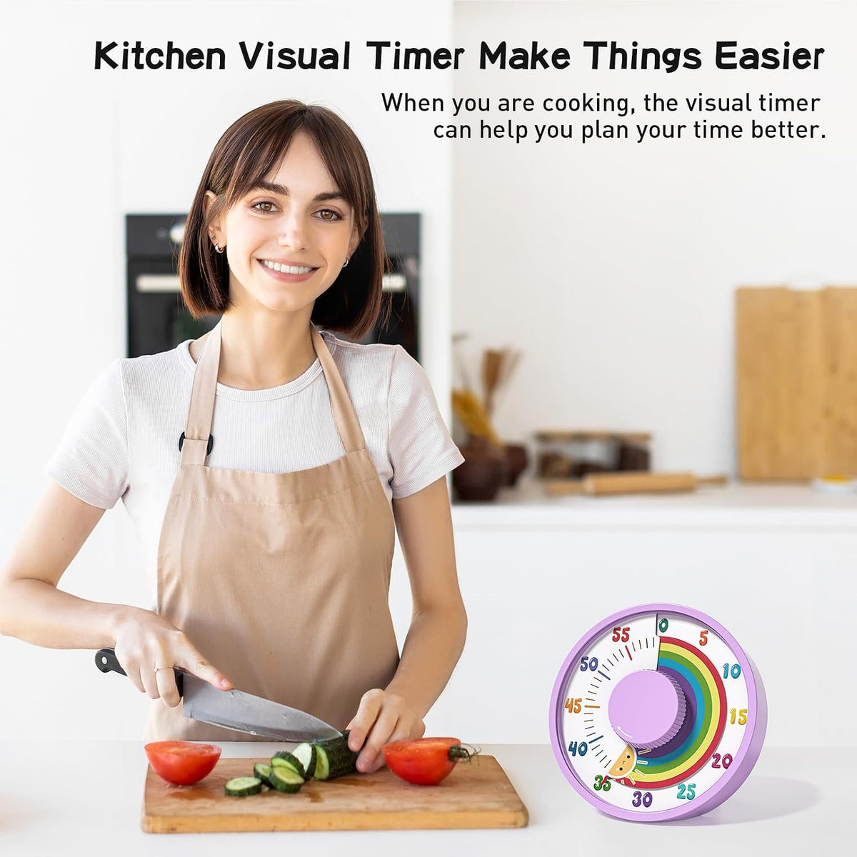 Secura 60-Minute Rainbow Visual Timer 6-Inch Mechanical Countdown Timers for Teaching, Meeting, Cooking, Working - Timer for Kids with Magnetic Backing (Black)