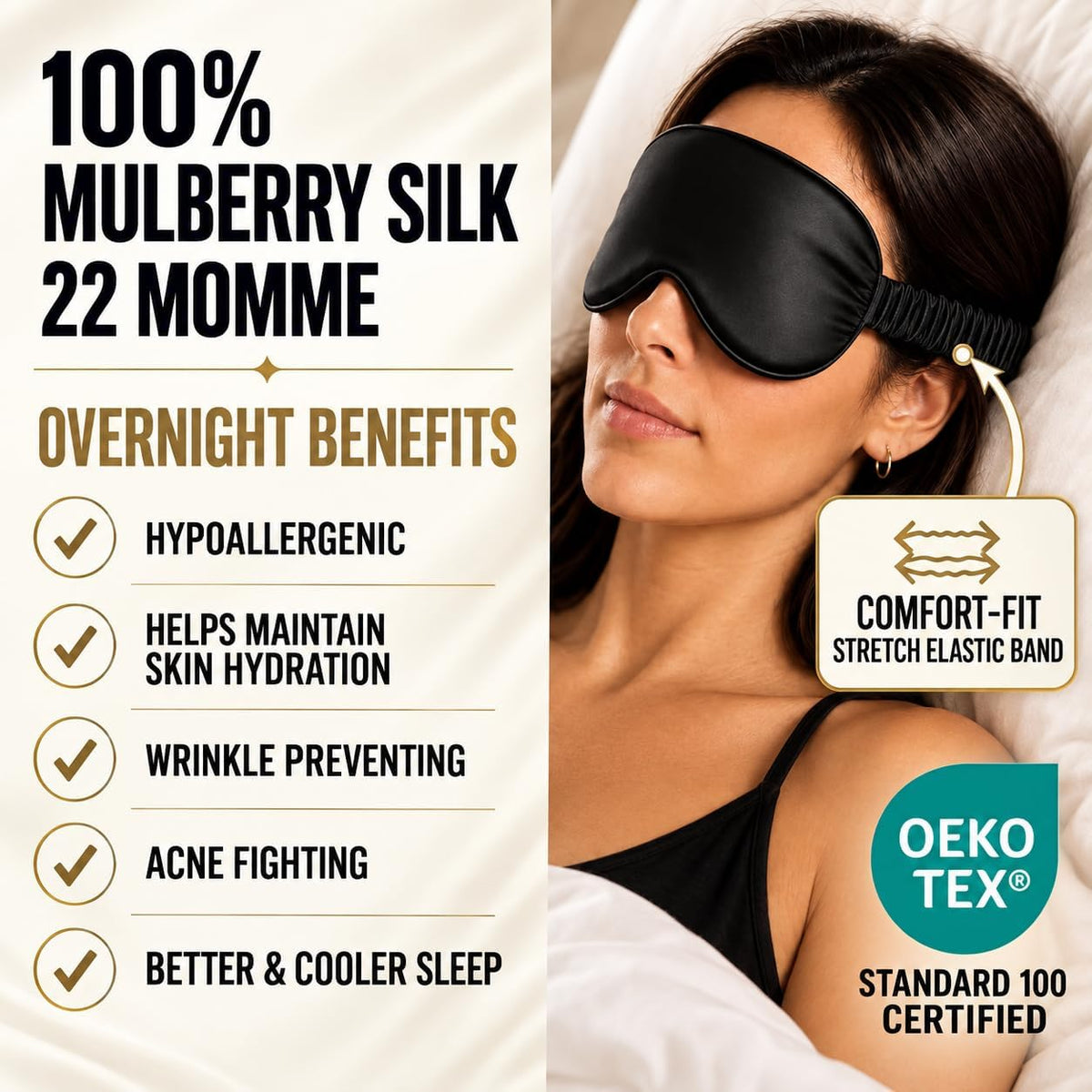 Silk & Chill™ 22 Momme Mulberry Silk Sleep Mask, 3D Eye Mask, Black