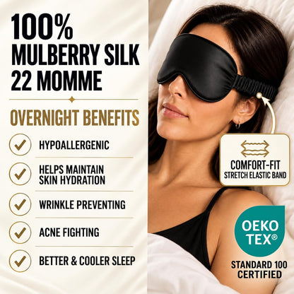 Silk & Chill™ 22 Momme Mulberry Silk Sleep Mask, 3D Eye Mask, Black