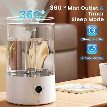 COWSAR Humidifier for Bedroom, 3L Top Fill Cool Mist Humidifier for Large Room, Easy to Fill & Clean, Quiet 22dB, Baby Humidifier, Nightlight, Timer/Sleep Mode, 360° Nozzle, Aromatherapy Tray, White