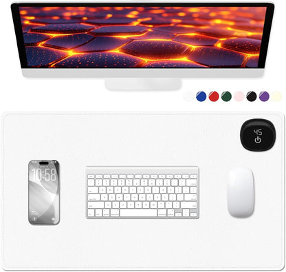 Heated Desk Pad, 31.5" x 13" Leather Non-Slip Warm Desk Pad, Large Mouse Mat with 3 Levels Heating & 3 Hours Auto Shut-Off, Hand and Foot Warmer for Office, Home, White