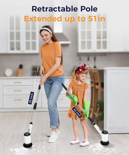 Cordless Electric Spin Scrubber, 8-in-1 Bathroom Cleaner | Bathroom scrubber, LED display, dual speeds, IPX7 waterproof, interchangeable heads for grout, tub, shower, wet-dry vacuum