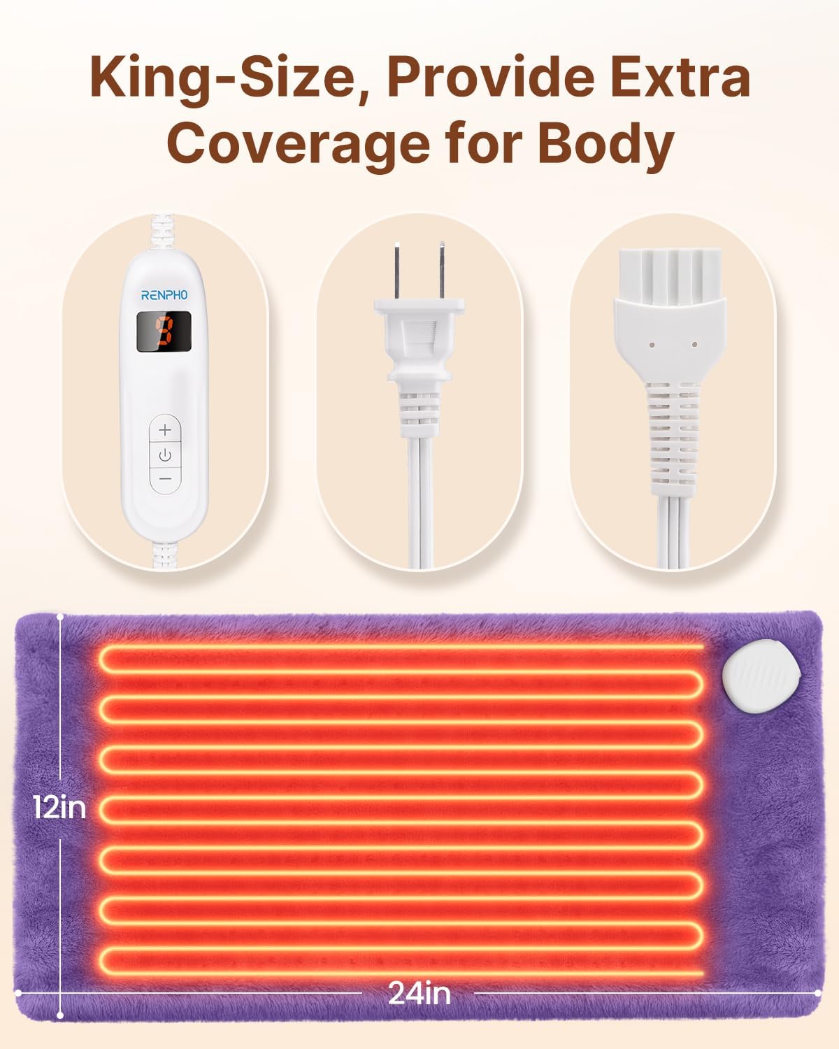 RENPHO Electric Heating Pad for Back with 10 Heat Levels, FSA Eligible HSA | Fit for Neck, Shoulder, Knee, Arm & Leg, Birthday Gift for Women, Men, Mom & Dad, HSA Approved, ETL Certified, 12 x 24", Gray