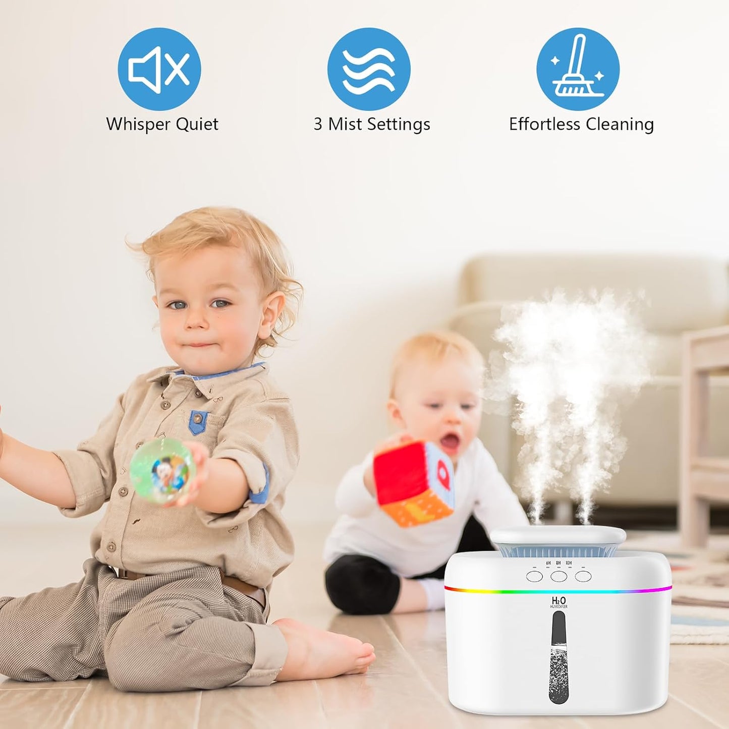 LISACOOL 2L humidifiers Ultra Quiet Supersized Cool Mist Air for Bedroom | Improve Sleep Quality,Home & Plant Care, Adjustable Cool Mist,Skin Beauty Care Fast Relief,Easy to Clean