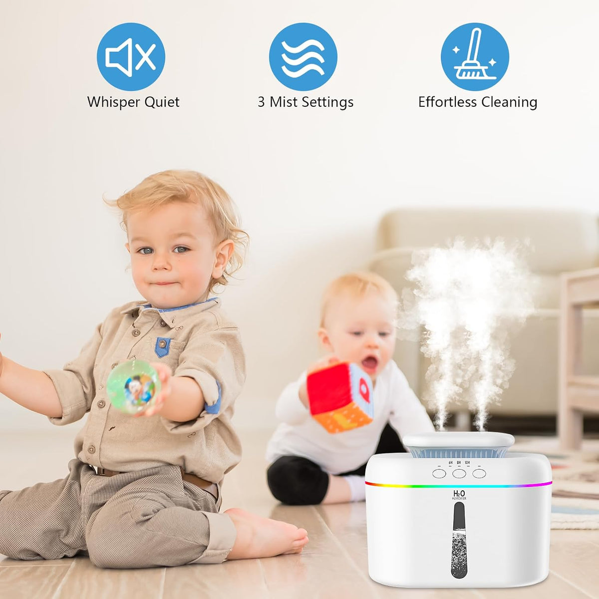 LISACOOL 2L humidifiers Ultra Quiet Supersized Cool Mist Air for Bedroom