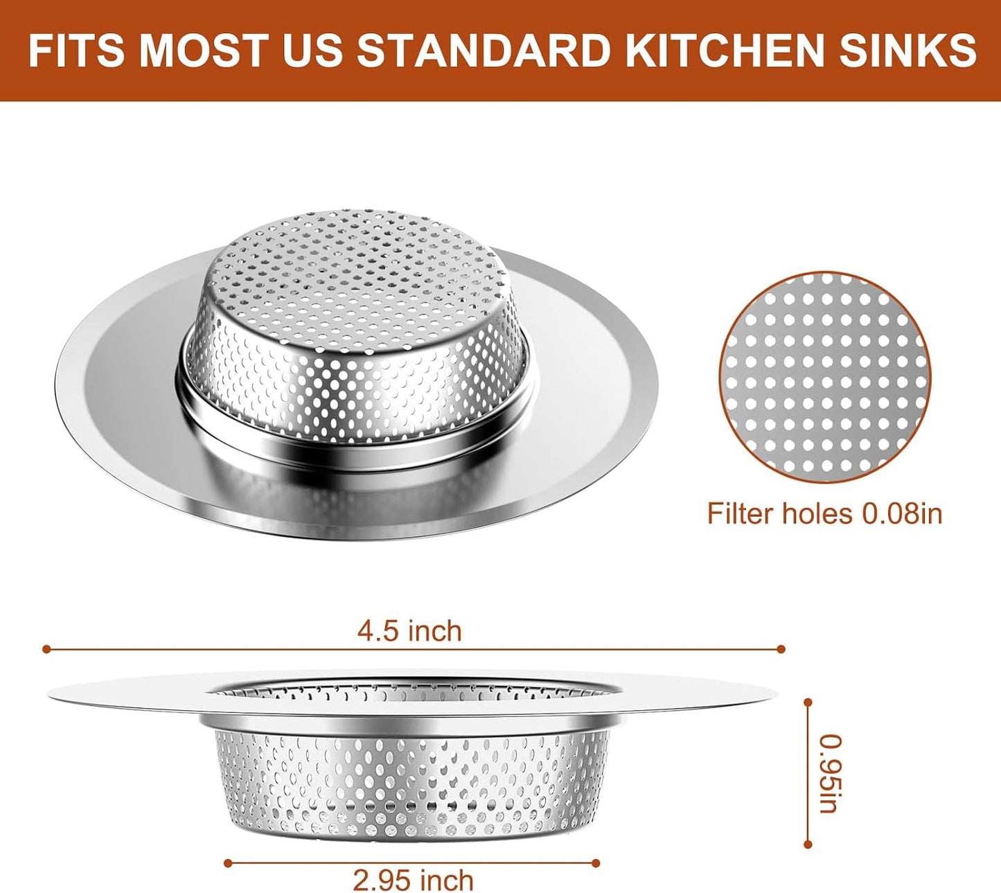 2 pcs Heavy Duty Stainless Steel Slop Basket Filter Trap, 2.75" Top / 1" Mesh Metal Sink Strainer,Perfect for Kitchen Sink/Bathroom Bathtub RV Wash Basin Floor Drain Balcony Drain Hole