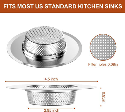 2 pcs Heavy Duty Stainless Steel Slop Basket Filter Trap, 2.75" Top / 1" Mesh Metal Sink Strainer,Perfect for Kitchen Sink/Bathroom Bathtub RV Wash Basin Floor Drain Balcony Drain Hole
