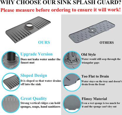 YATOISUR Sink Splash Guard 14.4” x 5.4” - Sink Faucet Mat with Faucet Water Catcher Mat & Soap Dish & Sponge Holder 3 in 1 - Silicone Faucet Handle Drip Catcher Tray for Kitchen RV & Bar Faucet, White