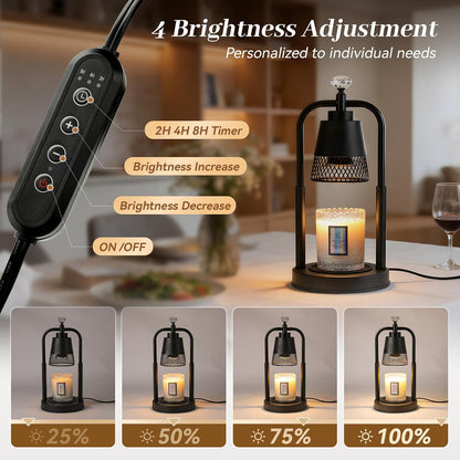 Table Lamp Candle Warmer Flameless 2.5- 6.5in Height Adjustable Timer Dimmer Wax Melt Warmer Lamp for Large 3 Wicks Jar Candles Modern Bedside Lamp for Mothers Day House Warming Home Decor Living Room