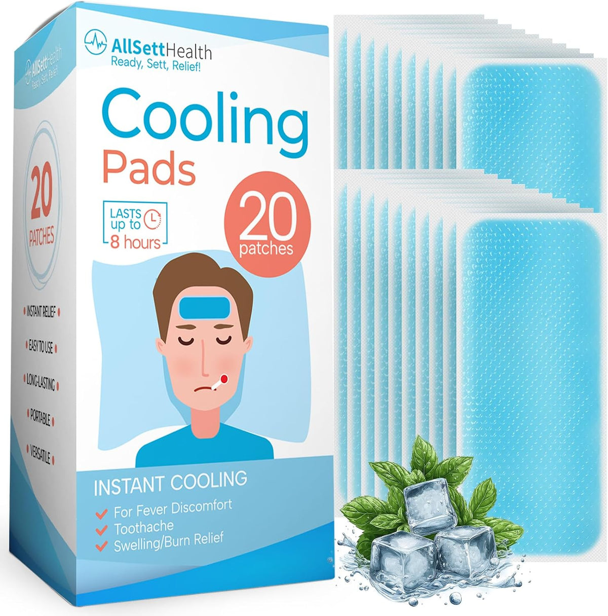 Cooling Patches for Fever and Headache, 20 Pack Migraine Relief for Kids