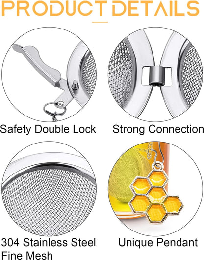 Stainless Steel Tea Infusers, Set of 2 TeaSanavie Tea Strainer Tea Ball with Honeybee & Flower Charms for Loose Leaf Tea