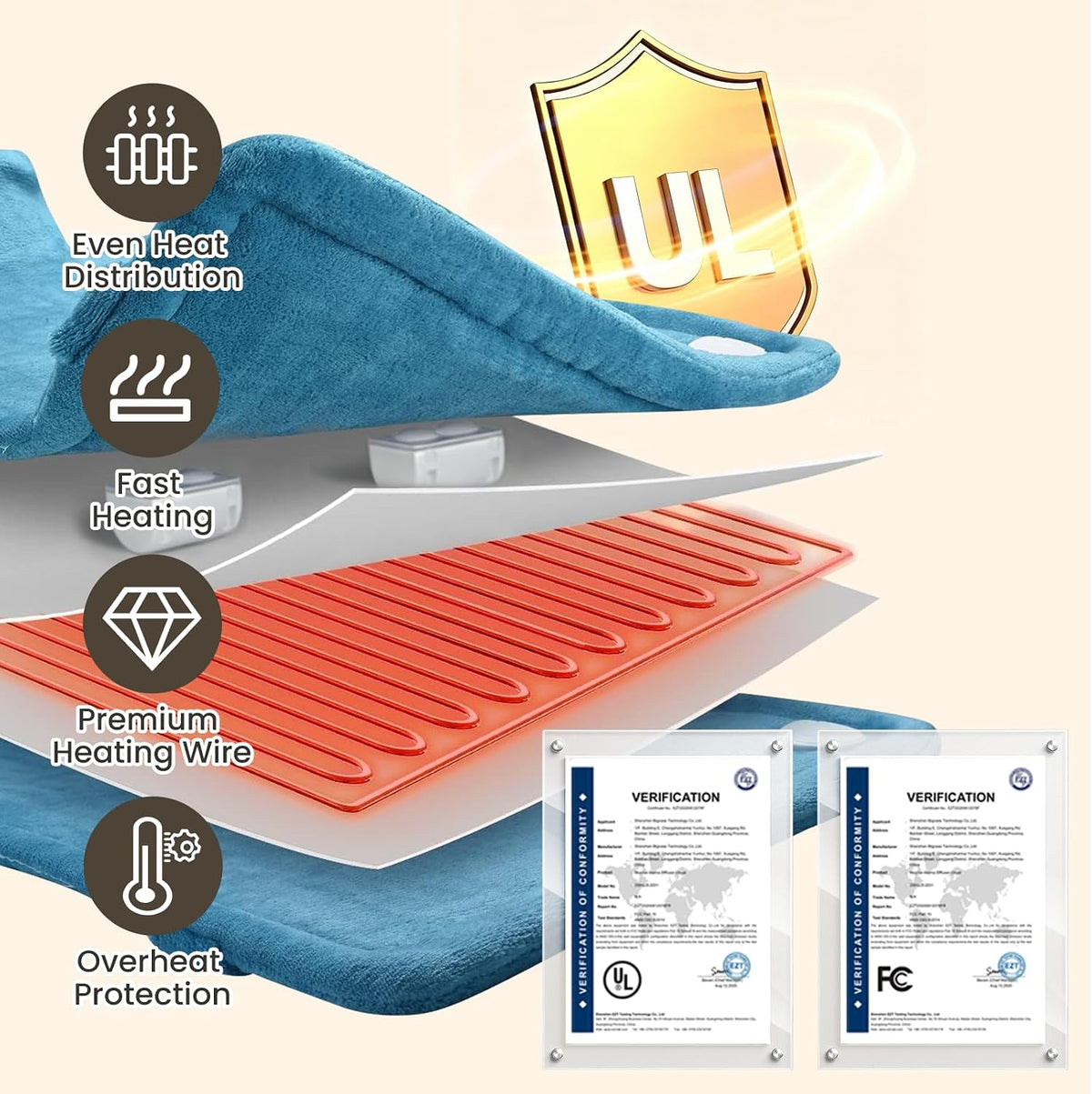DAILYLIFE Heating Pad with Massager for Neck and Shoulders, Wearable Electric Heating Pads for Back Pain Relief, Auto-Shut Off, 6 Heat Settings, 4 Massage Modes, Large Size, UL Certified, Blue
