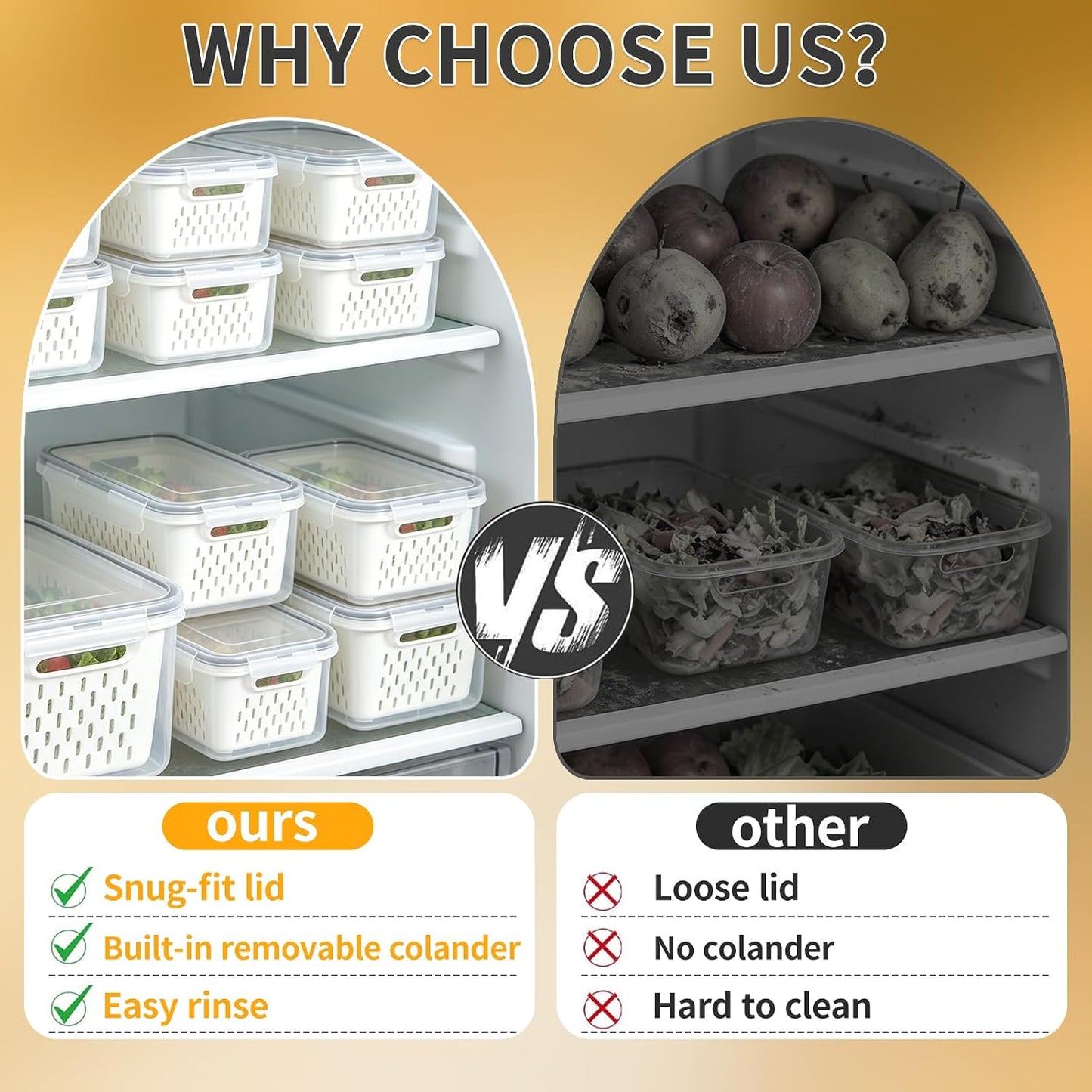 Salad Storage Container for Refrigerator, Salad Crisper Container for Fridge, 3 Pack No-Leak Food Storage Containers, Removable, Sealed Silicone Gasket, Simple to Use, Great for Salads