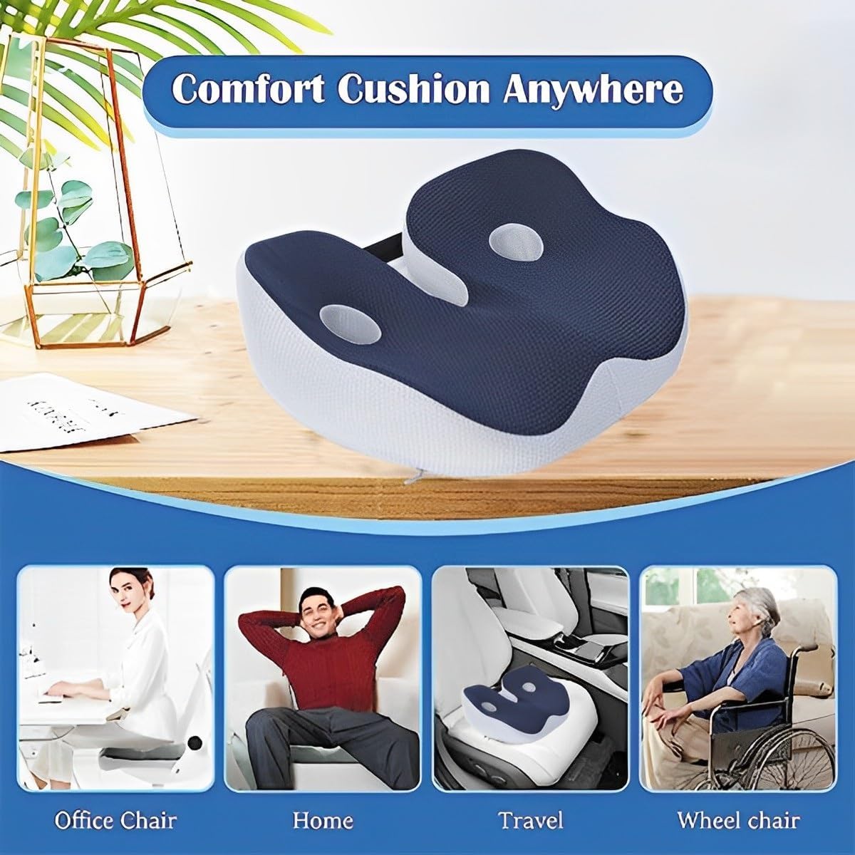 Seat Cushion, Seat Cushion for Sit Bone and Back Pain Relief, Butt, Tailbone, Hip, Hamstring, Posture Support - Memory Foam Comfort Ischial Tuberosity Pillow(Black)