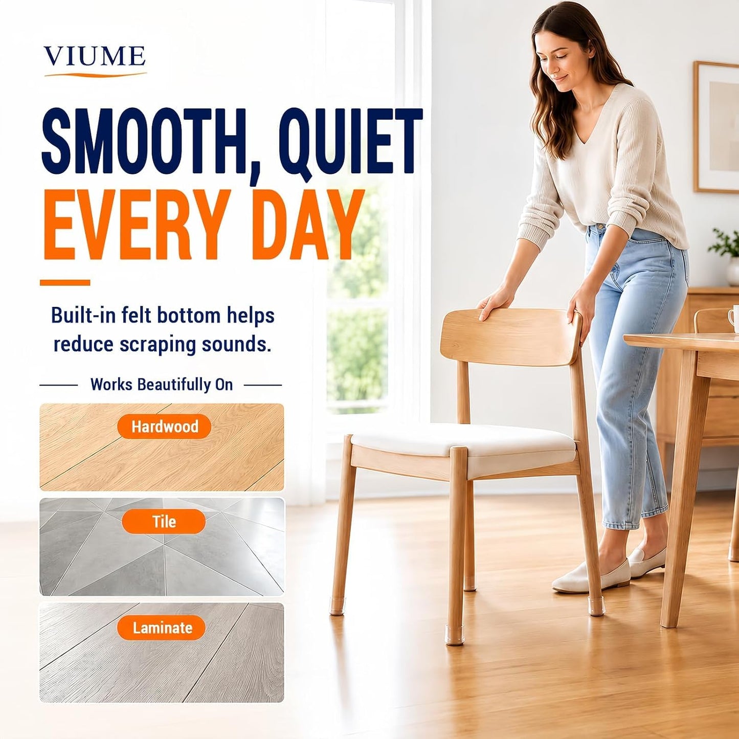 VIUME 24 Pcs Chair Leg Floor Protectors for Hardwood Floors Round | Silicone Covers Felt Pads Furniture Leg Caps Anti-Scratch Reduce Noise Fit (1-5/16" to 2")