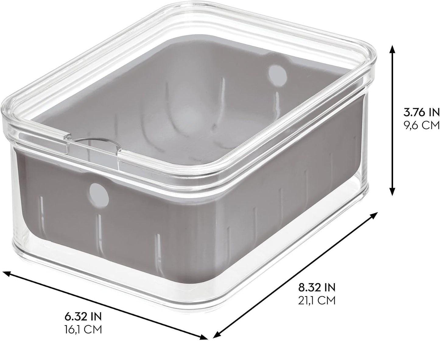 iDesign Small Fridge Berry Bin with Removable Colander Basket and Lid - Set of 2 - Clear/White