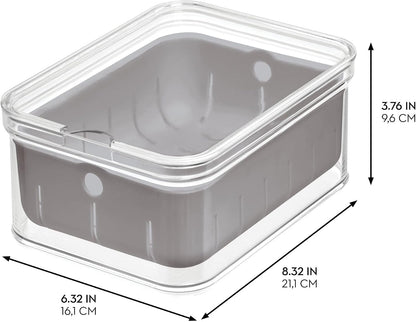 iDesign Small Fridge Berry Bin with Removable Colander Basket and Lid - Set of 2 - Clear/White