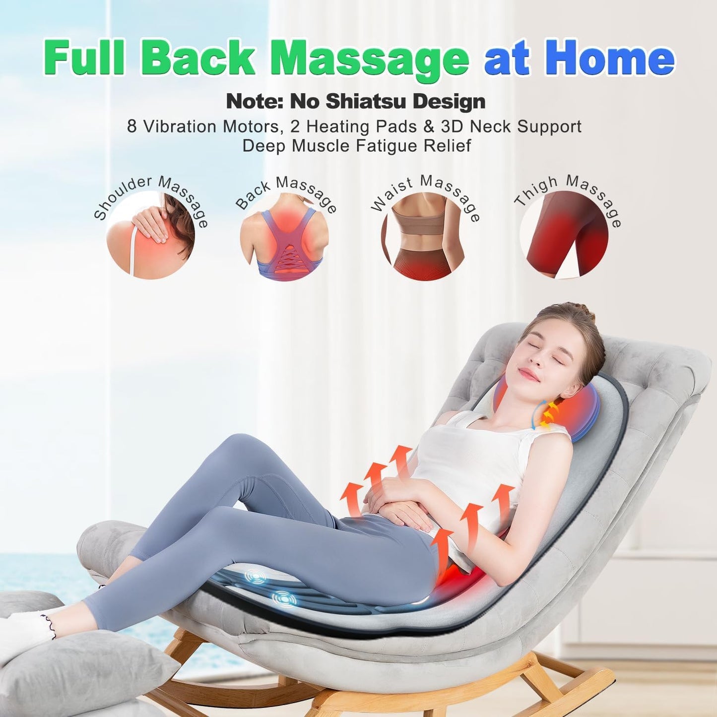 Vibration Back Massager for Chair with Heat, Massage Seat Cushion with Adjustable Neck Support Pillow & Heating Zones, Short Plush Cover Comfortable Pad for Office & Home, Gift for Dad & Mom