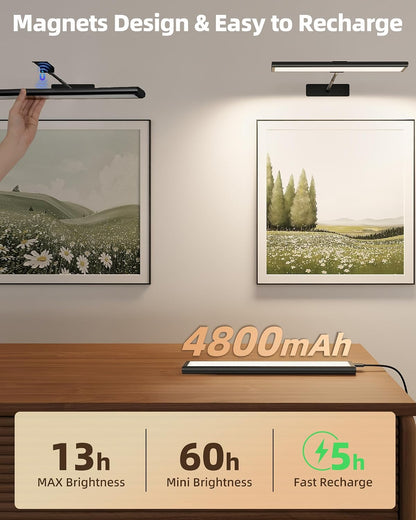 EZVALO Picture Light for Wall, 4800mAh Rechargeable Wireless Gold Light with IR Remote, Dimmable Magnetic LED Art Display Light with 3 Color Temperatures, for Gallery, Living Room, Bedroom(2Pack)