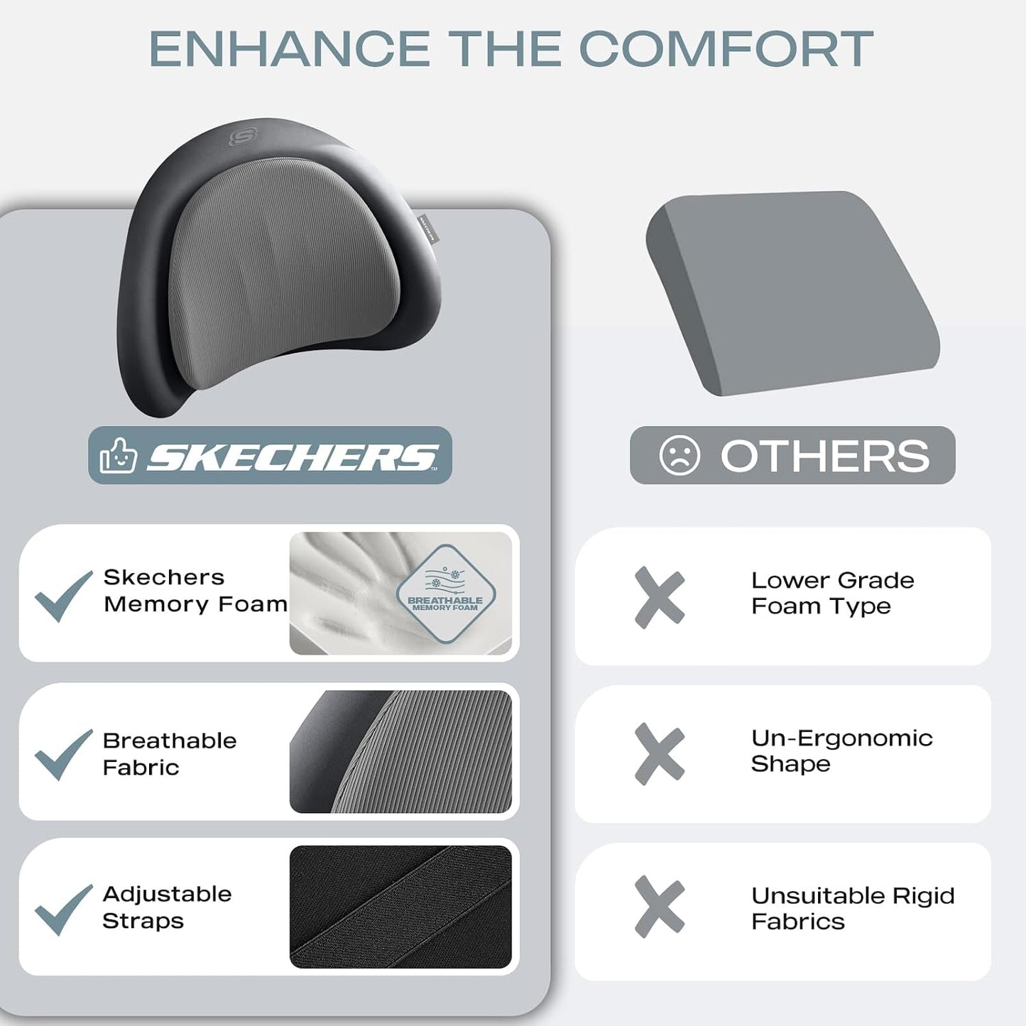 Skechers Lumbar Pillow Premium Memory Foam,Double-Layer-Office Chair Cushion for Tailbone Pain Relief,Butt Pillow for Office Chair,Car seat Cushion,Long Sitting Office Workers,and Car Drivers,Black