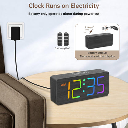 DreamSky Wooden Digital Alarm Clock for Bedroom with Large Numbers